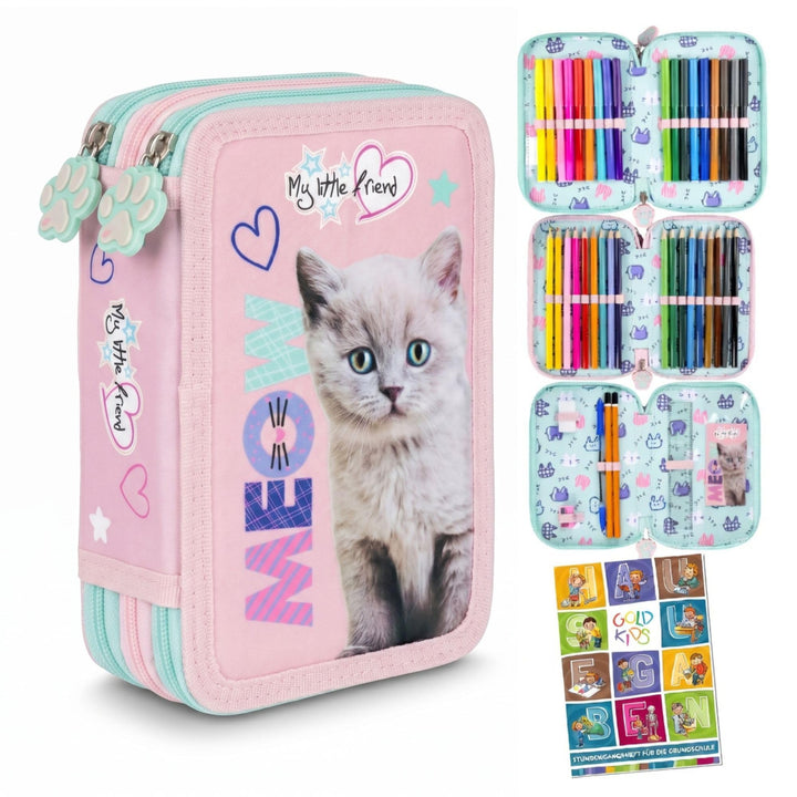 Goldkids - Federmäppchen 3 Fächer - Mäppchen für Mädchen und Jungen - Federmappe 3-Fach Federtasche