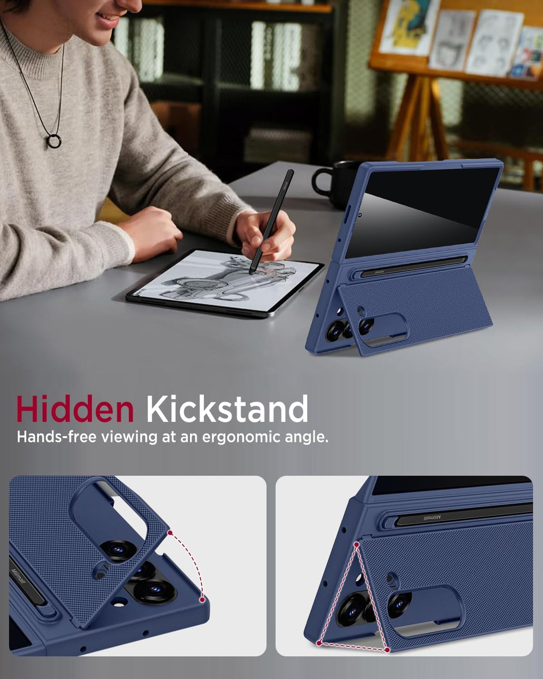 Miimall Kompatibel mit Samsung Galaxy Z Fold 5 Hülle mit S-Pen & Stifthalter, [Anti-SPY Displayschut