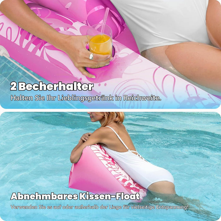 Sloosh 72"x38"/180x95 cm Luftmatratzte Pool für Erwachsene, aufblasbarer Sonnenpool mit Getränkehalt