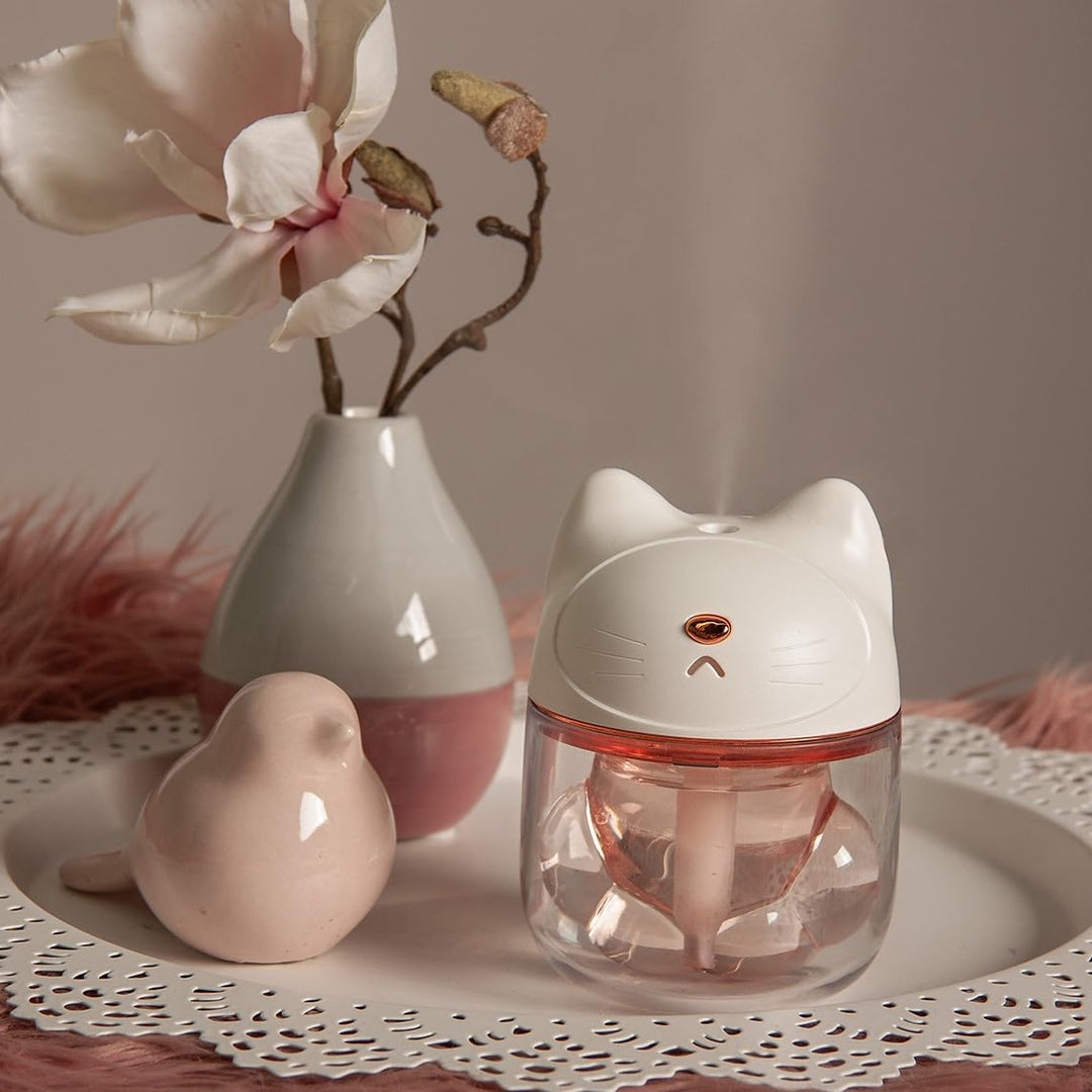 Hellum Luftbefeuchter Katze, tragbar in weiss, Diffuser 9x12cm gross, süsser Luftbefeuchter Kinderzi