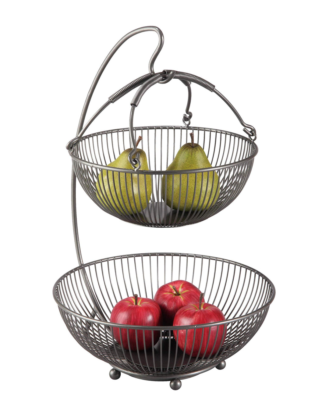 CALUTEA Moderne Obst Etagere // Metall // Schwarz // 3-teilig // zwei grosse Obstschalen & Bananenha