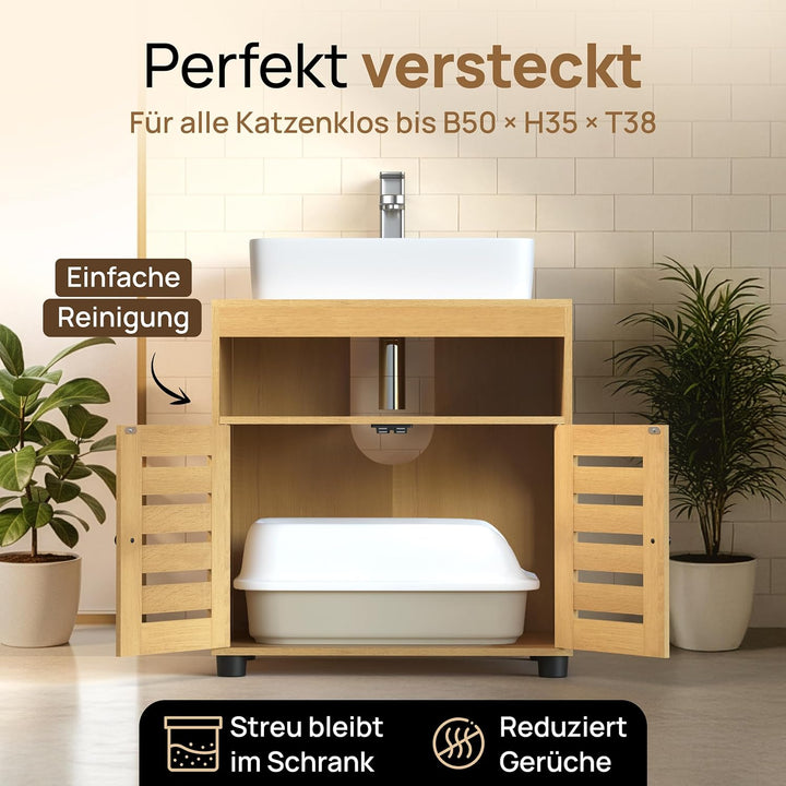 Katzenschrank für Katzenklo – Stilvoller Waschbeckenunterschrank/Katzenmöbel mit flexiblem Einstieg