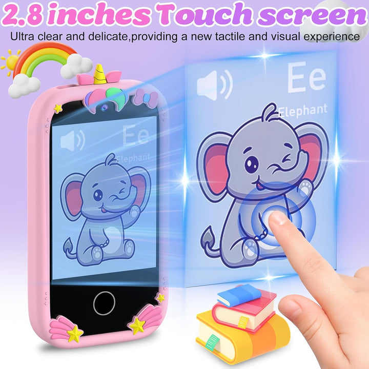 3T6B Kinder Handy Smartphone, Kinderkamera mit Dual Kamera, 2.8 Inch Touchscreen Lerntelefon Lernspi