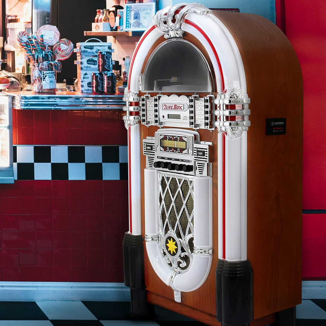 Monstershop Jukebox Retro 50er Jahre Musikbox USB-SD-Slot, AUX, MP3 Player CD-Player Bluetooth-Verbi
