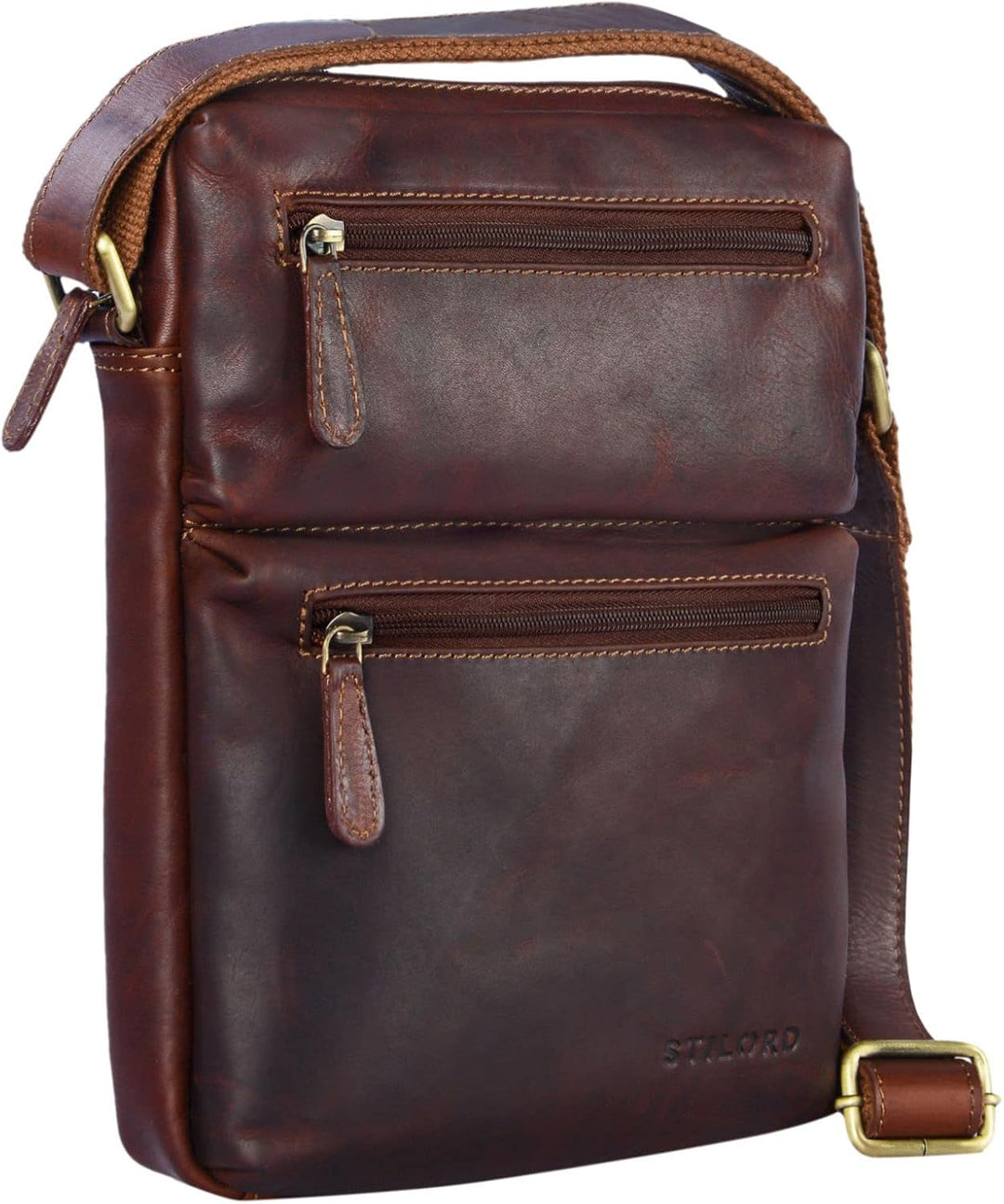 STILORD 'Moritz' Kleine Ledertasche Umhängetasche braun Vintage Messenger Bag für Herren mit vielen
