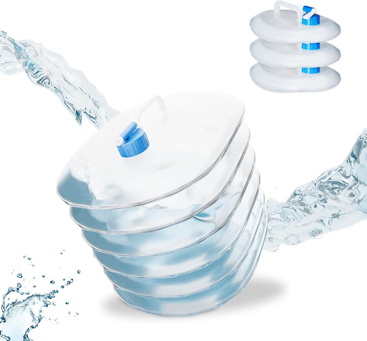 Relaxdays Wasserkanister faltbar 4er Set, Oval mit Hahn, Haltegriff, Camping Faltkanister BPA frei,