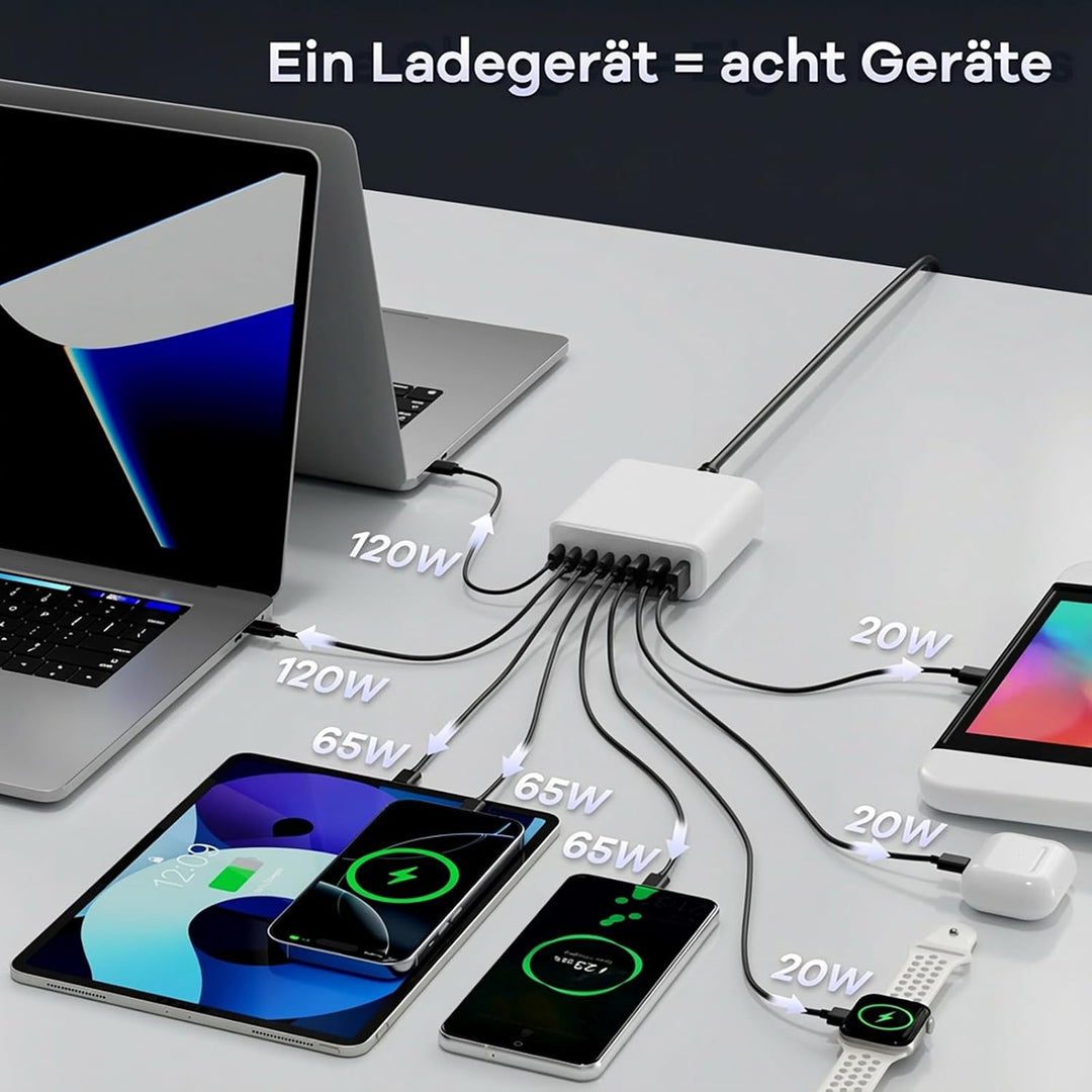 500W USB C Ladegerät Mehrfach, GaN V 8 Ports USB Ladegerät Mehrfach, 500W 8-Port Schnellladegerät Ko