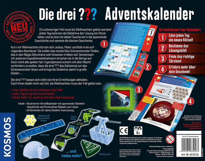 Kosmos 632533 Die DREI ??? Adventskalender 2023, Löse die 24 spannenden Rätsel um das mysteriöse Sch