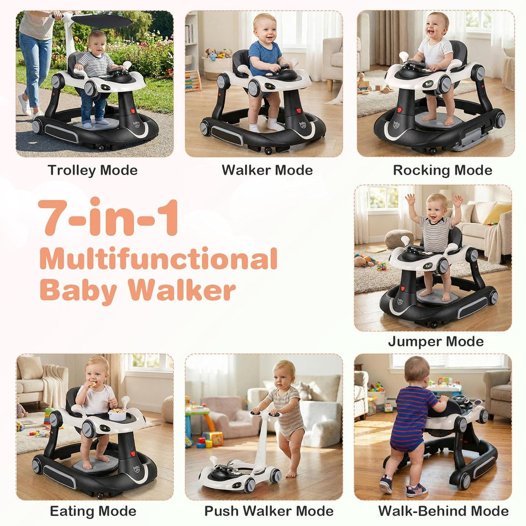 FANTASK 7 in 1 Lauflernhilfe mit abnehmbarem Verdeck, Lauflernwagen höhenverstellbar mit Spielboard,