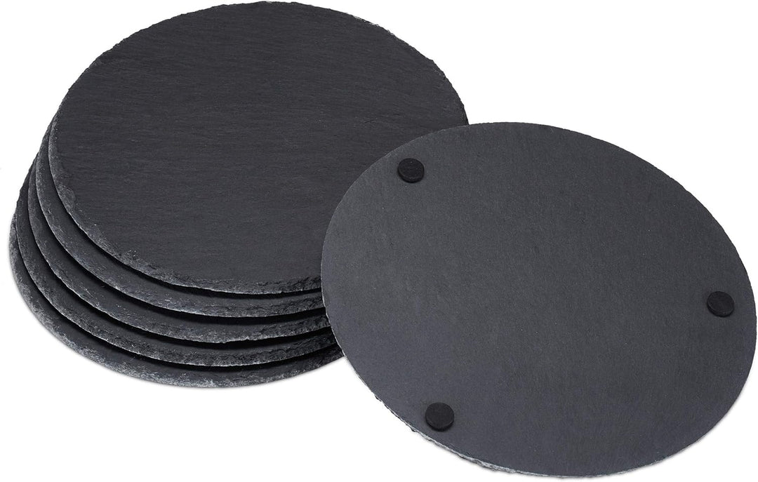 Relaxdays 24 x Schieferplatte rund, 25 cm Ø, Pizzateller zum Servieren &amp; Beschriften, Buffet, Servie