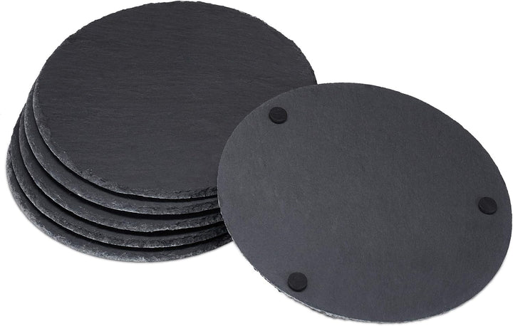 Relaxdays 24 x Schieferplatte rund, 25 cm Ø, Pizzateller zum Servieren &amp; Beschriften, Buffet, Servie