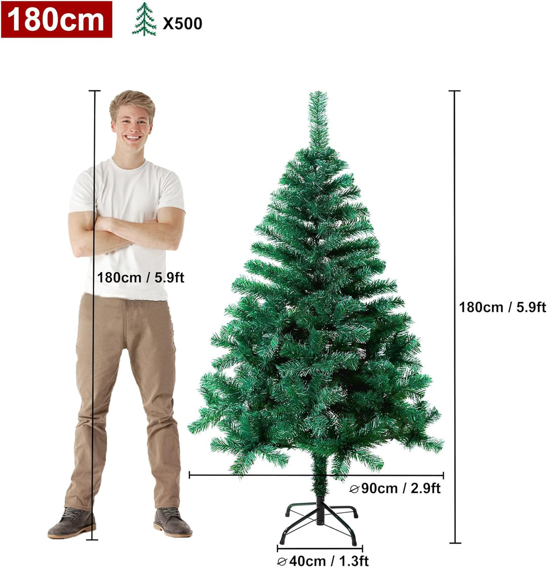 HENGMEI 180cm PVC Weihnachtsbaum Tannenbaum Christbaum Grün künstlicher mit Metallständer ca. 500 Sp