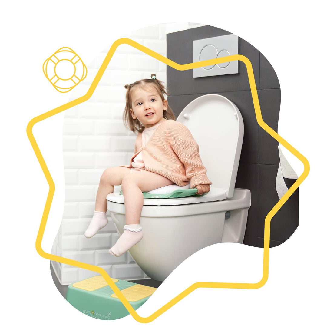 Badabulle Toilettensitz Kinder mit Griffen & weichem Sitz - Rutschfester Toilettenaufsatz mit Krokod