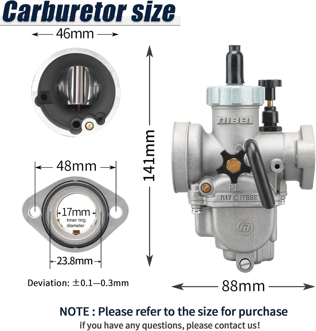 NIBBI PE17mm Vergaser für 80cc-100cc Flansch Motorrad Motor Vergaser mit Carb Jets PE-Flansch-17mm,