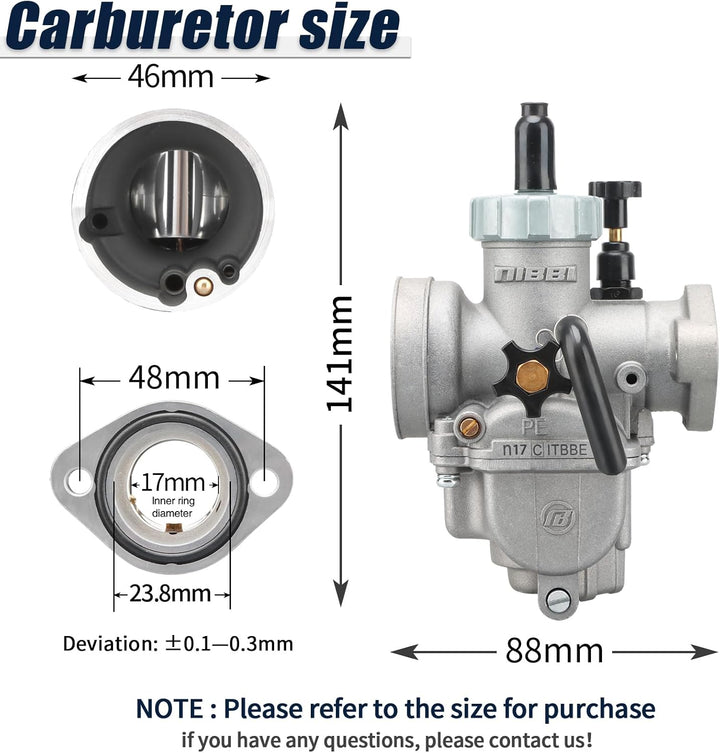 NIBBI PE17mm Vergaser für 80cc-100cc Flansch Motorrad Motor Vergaser mit Carb Jets PE-Flansch-17mm,