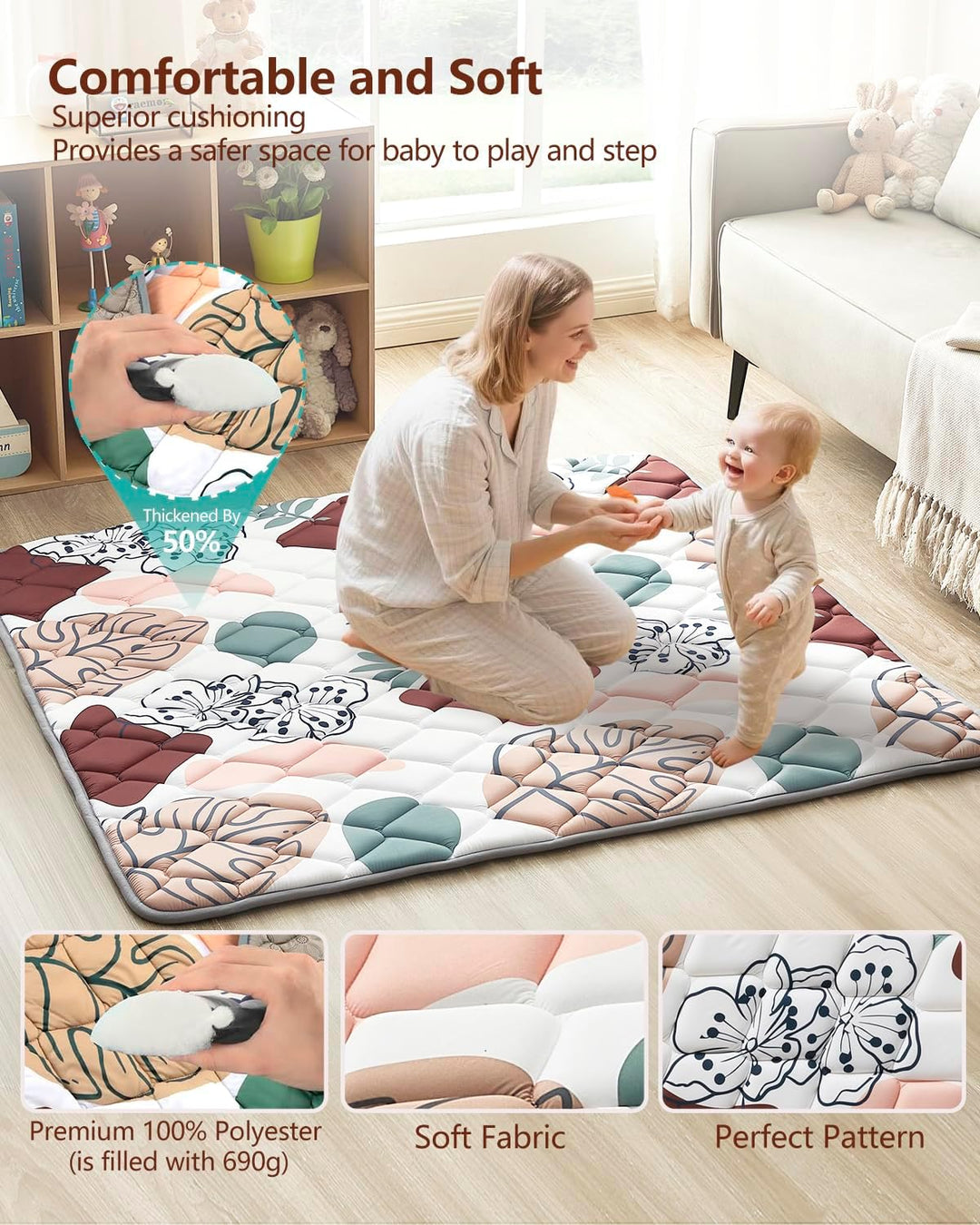 Hamino Krabbeldecke Für Baby 127 x 127CM, Krabbelmatte Baby Faltbar, Weich und Rutschfest Spielmatte