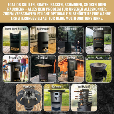 A. Weyck Tools Multifunktionstonne | Feuertonne | Feuerplatte | Dutch Oven Station | Pizza Ofen | Ka