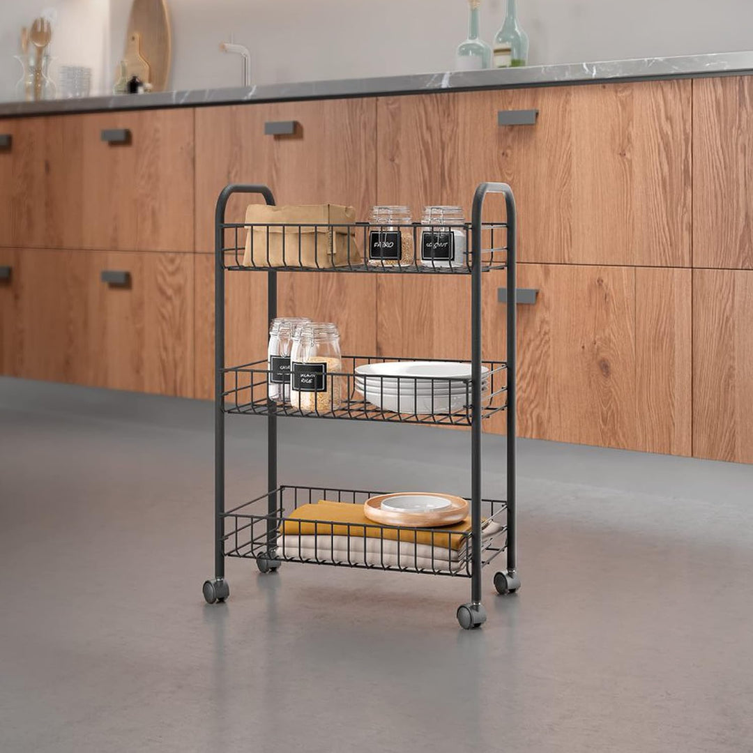Lugano Lava Allzweckwagen 3 Etg. 41x23x63cm TouchTherm Schwarz, Schwarz