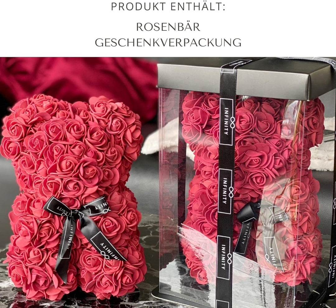 Infinity® Rosenbär mit Geschenkbox & über 300 handbeklebten ewigen Rosen mit Duft - Geschenk für Fra