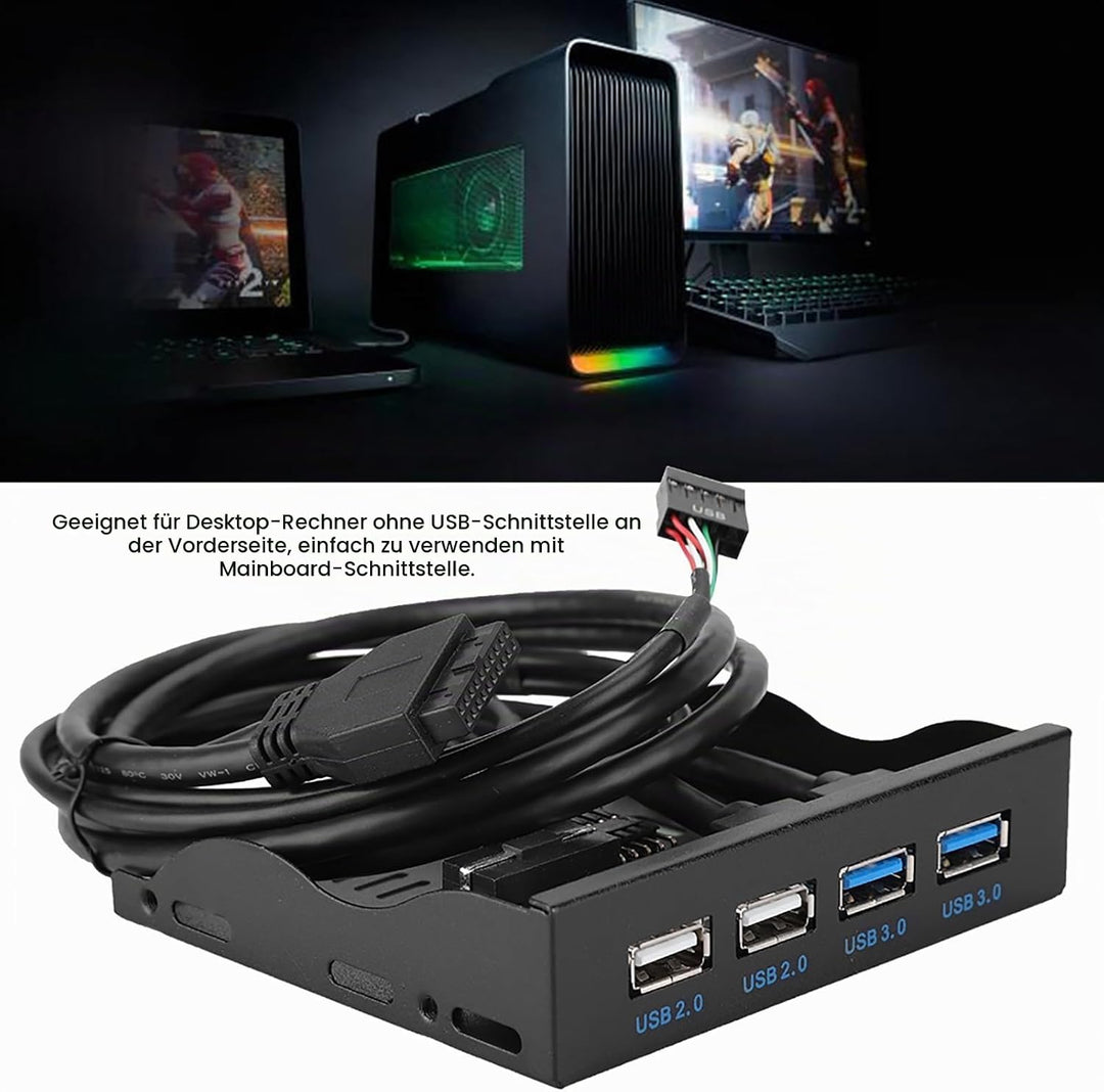 ASHATA USB 3.0 Frontpanel Adapter - Hochgeschwindigkeits-Multifunktions-Hub Mit 4 Ports (USB 3.0 + 2