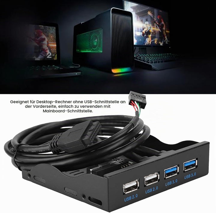 ASHATA USB 3.0 Frontpanel Adapter - Hochgeschwindigkeits-Multifunktions-Hub Mit 4 Ports (USB 3.0 + 2