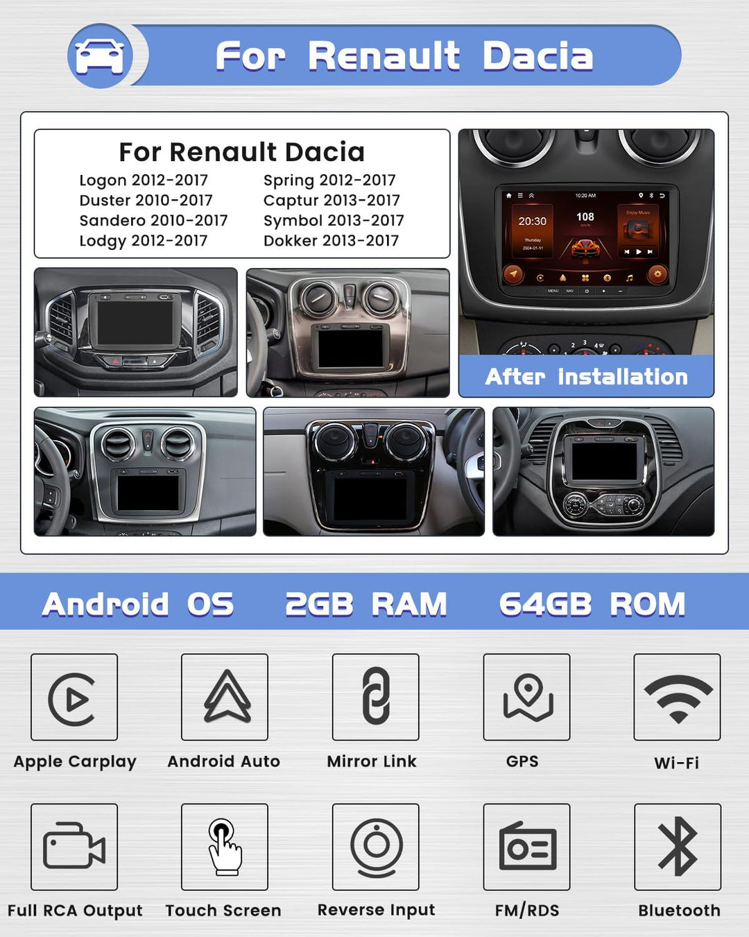 [2G+64G] Hikity Autoradio Navi Für Renault Dacia Duster Sandero Logan Dokker Captur Symbol Android 1