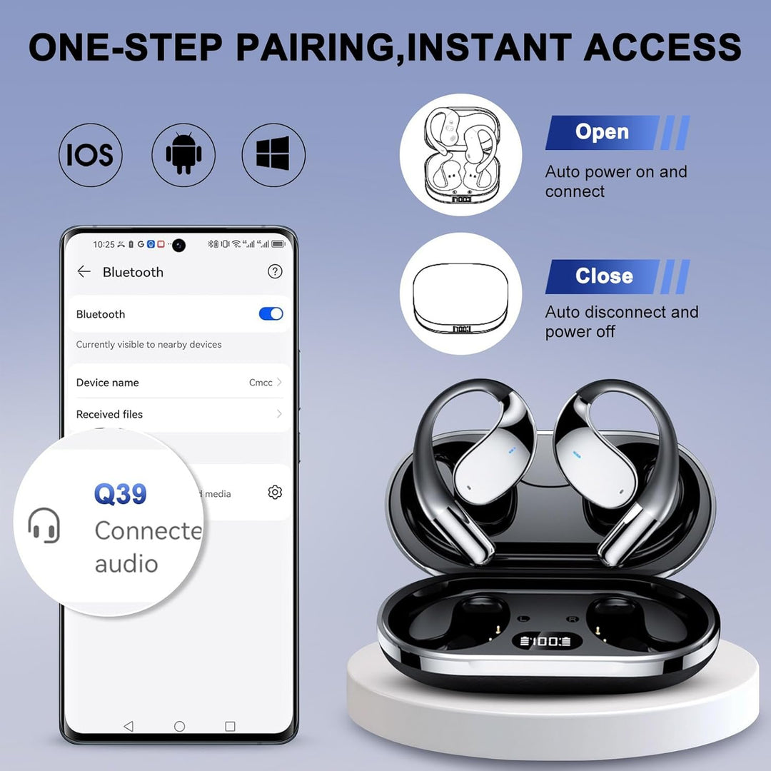 Open Ear Kopfhörer, Bluetooth 5.4 Kopfhörer Kabellos, IP55 wasserfeste Ohrhörer mit ENC Mikrofon, 30