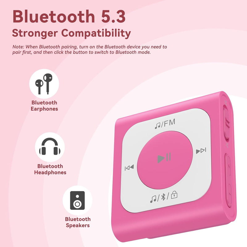 AGPTEK 64GB Clip MP3 Player mit Bluetooth, Mini Tragbarer Musikplayer mit UKW-Radio, kein Telefon er