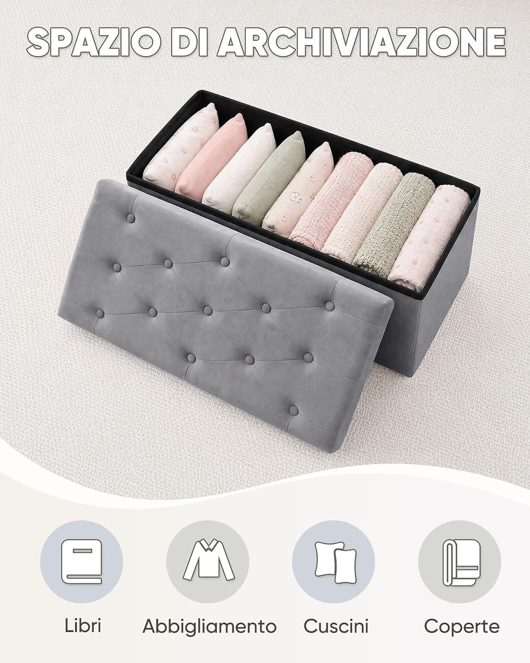 Bonlife Sitzbank mit Stauraum Aufbewahrungsbox mit Deckel Stoff Stauraum Schlafzimmer Möbel Faltbare
