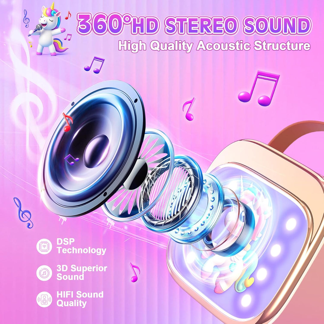 Karaoke Maschine mit 2 Mikrofonen：[Haute Couture ] Einhorn Geschenke Für Mädchen - Bluetooth Karaoke