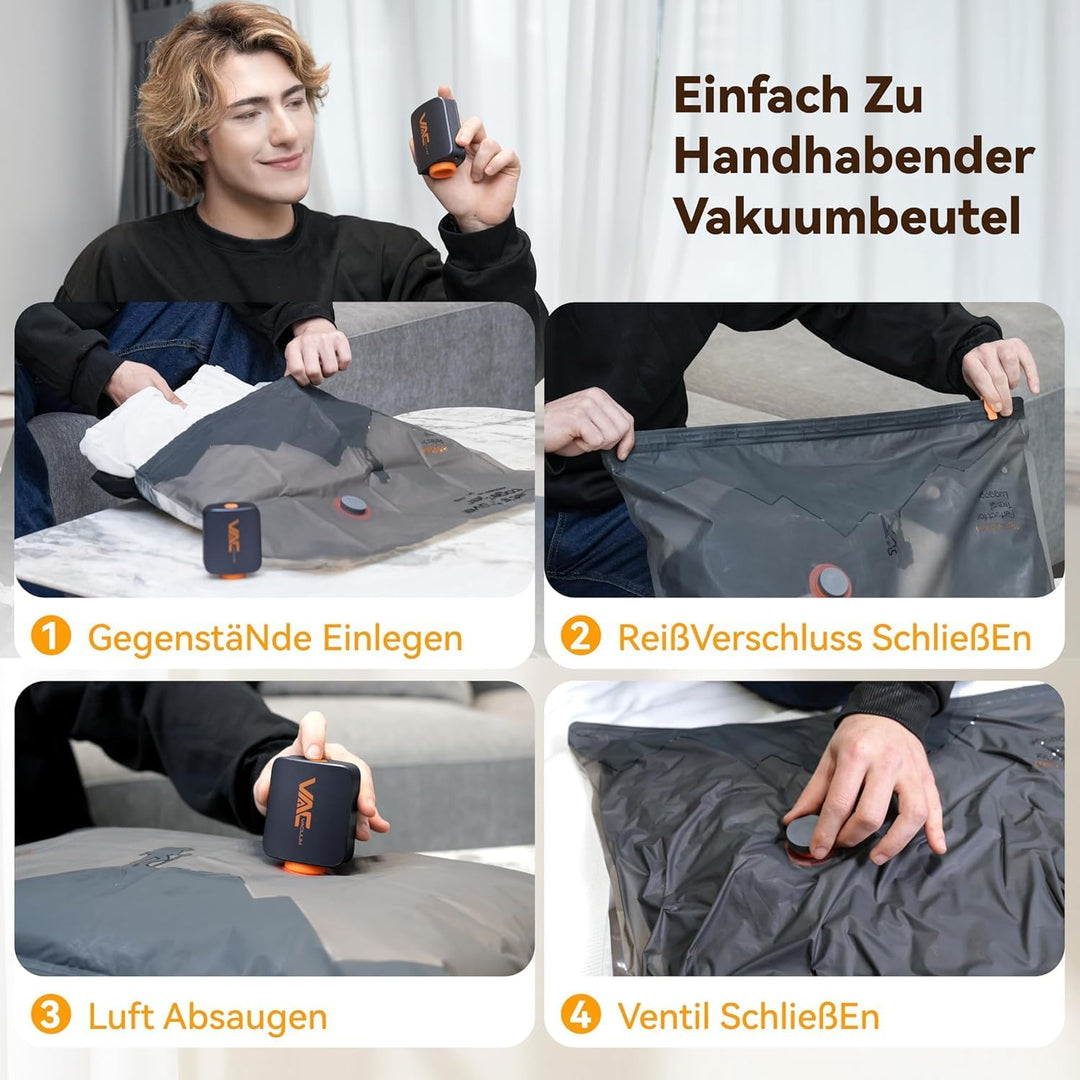 Reise-Vakuumbeutel für Kleidung mit wiederaufladbarer, kabelloser Pumpe, Vakuum-Aufbewahrungsbeutel,