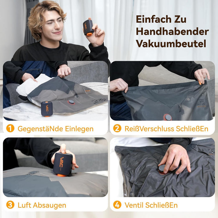 Reise-Vakuumbeutel für Kleidung mit wiederaufladbarer, kabelloser Pumpe, Vakuum-Aufbewahrungsbeutel,