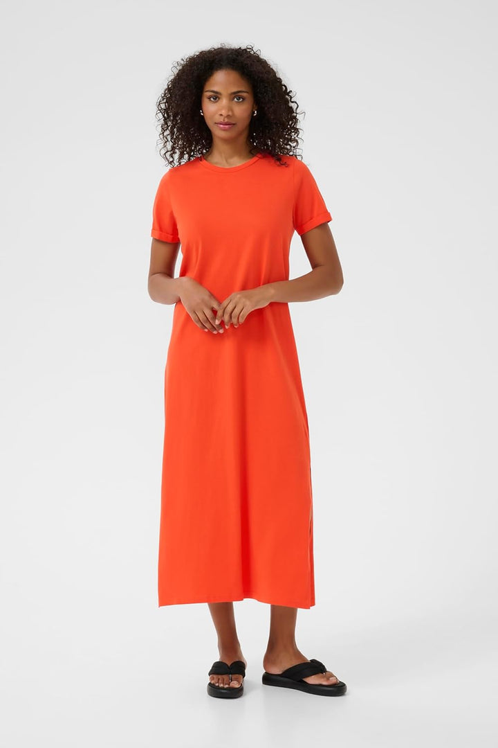 KAFFE Damen Women's Maxi Short Sleeves Jersey Dress Crew Neck Relaxed Fit Kleid XS Grenadine, XS Gre