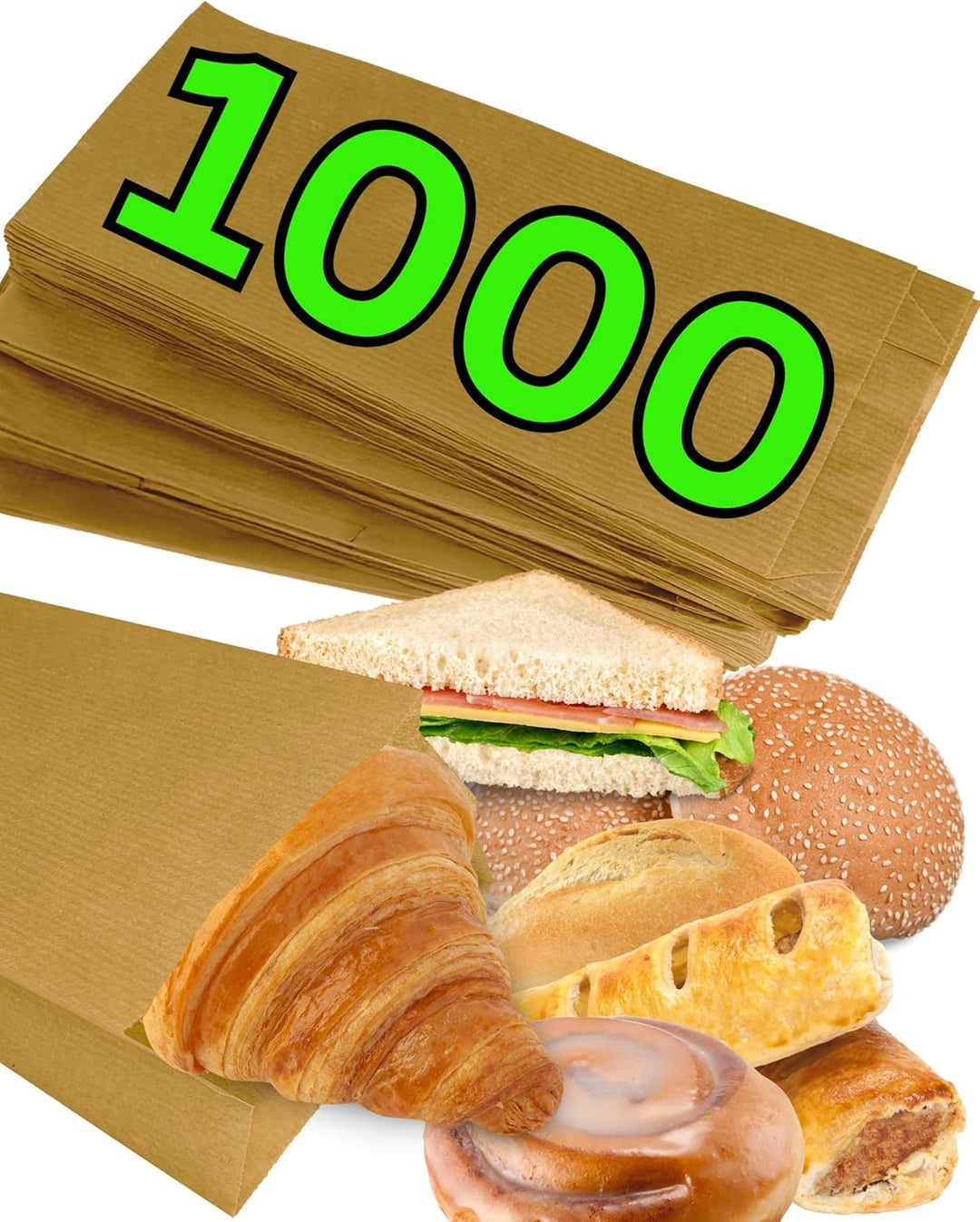 Loxato 1000 Brottüten Papier - Bäckertüten - Butterbrottüten Braun - Brotbeutel - Kraftpapier Tüten