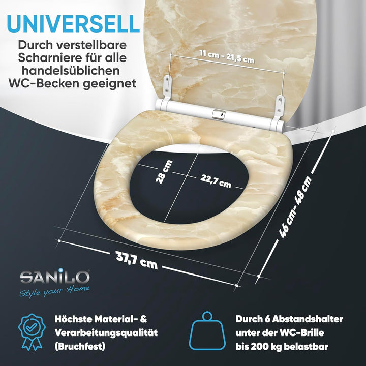 Sanilo WC Sitz mit Absenkautomatik & Schnellverschluss, Toilettendeckel per Knopfdruck abnehmbar, ei