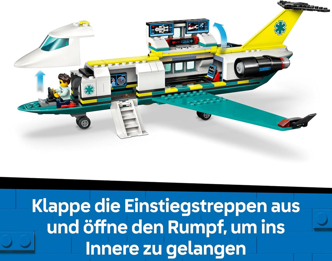 LEGO City Notfallrettungsflugzeug – Set mit Flieger, Schneemobil und 4 Mini-Figuren: Rettungssanität