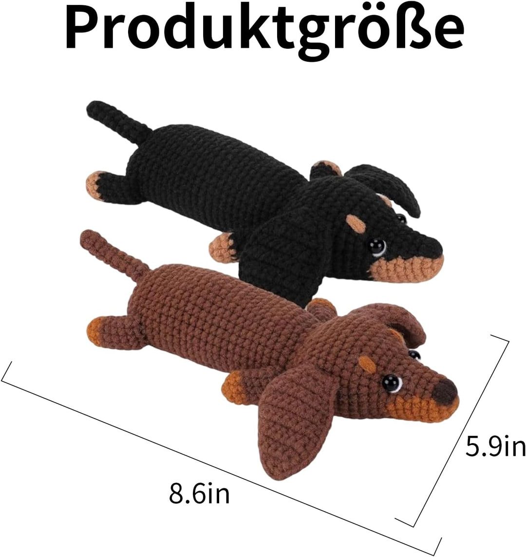 SHYSBV Häkelset für Anfänger Set- Tier Kit mit Dackel, komplettes Garn Set mit Häkelnadeln, Zubehör