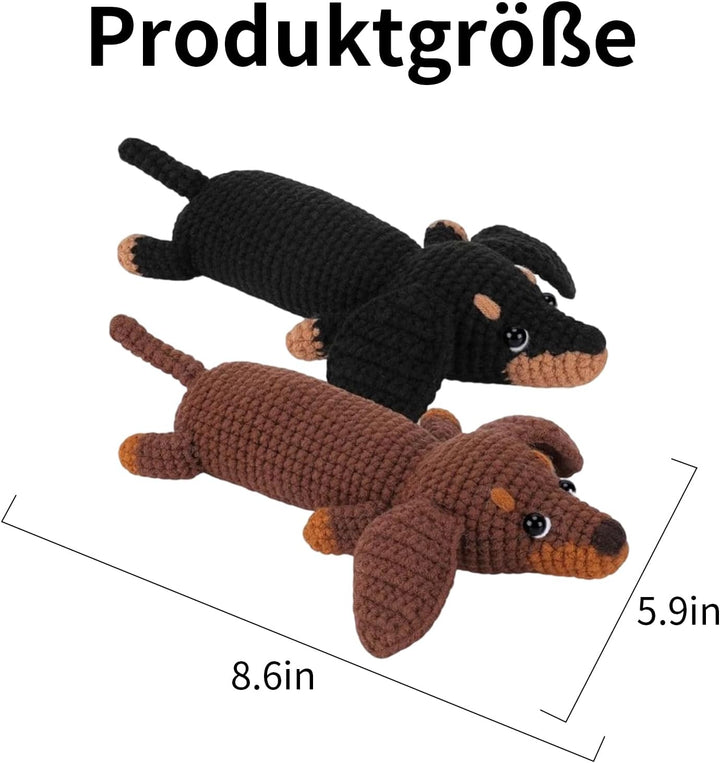 SHYSBV Häkelset für Anfänger Set- Tier Kit mit Dackel, komplettes Garn Set mit Häkelnadeln, Zubehör