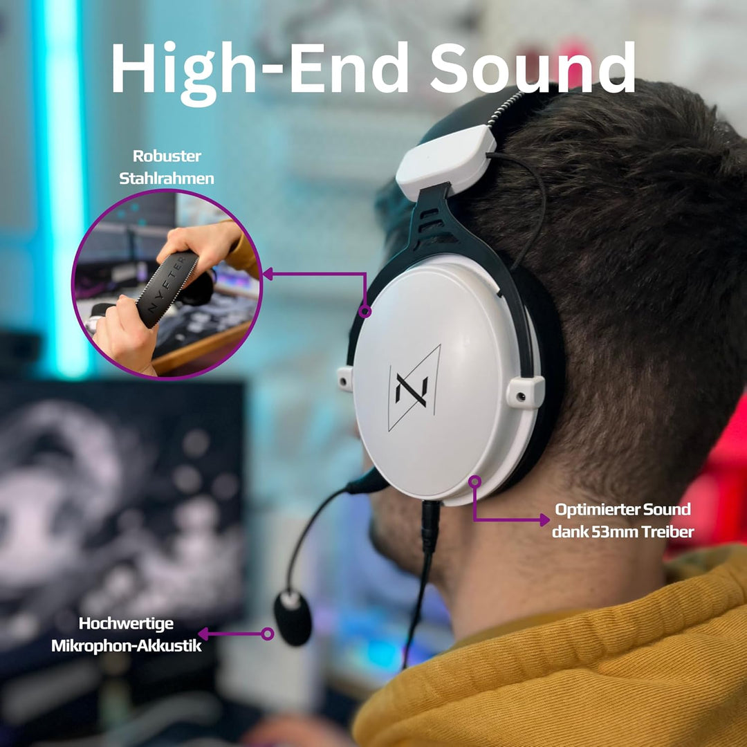 Nyfter - Premium Gaming Headset Wireless Surround Sound Earpad mit Memory Foam für Gaming PC, Xbox,