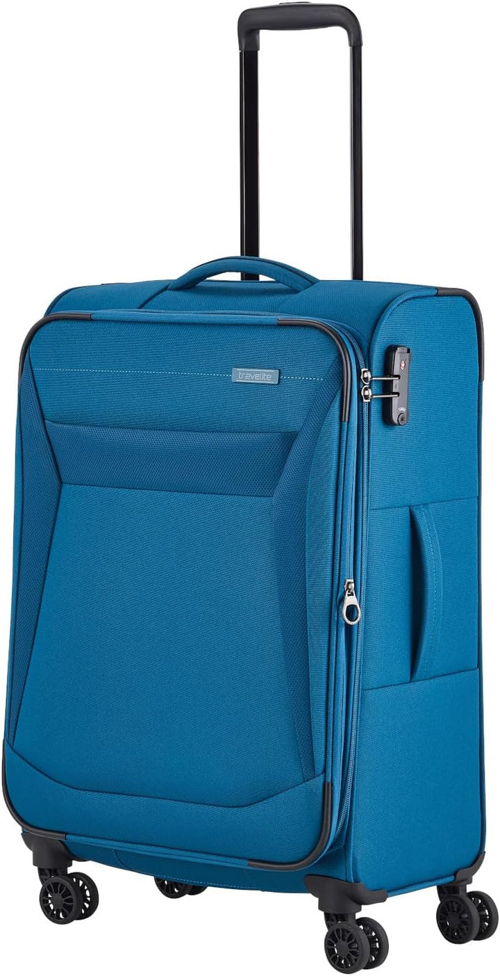 travelite 4-Rad Koffer Grösse M Weichschale, Gepäck Serie CHIOS mit Dehnfalte + Kantenschutz, Trolle
