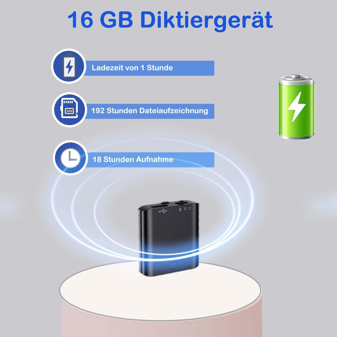 Mini Sprachrecorder, 16 GB, MP3-Wiedergabe, Magnet und Sprachaktivierung, USB-wiederaufladbare Voice