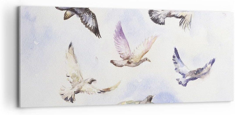 Wandbilder Dekoration Wohnzimmer Vögel Aquarell Wildheit Fliegen Panorama Bilder auf Leinwand 120x50