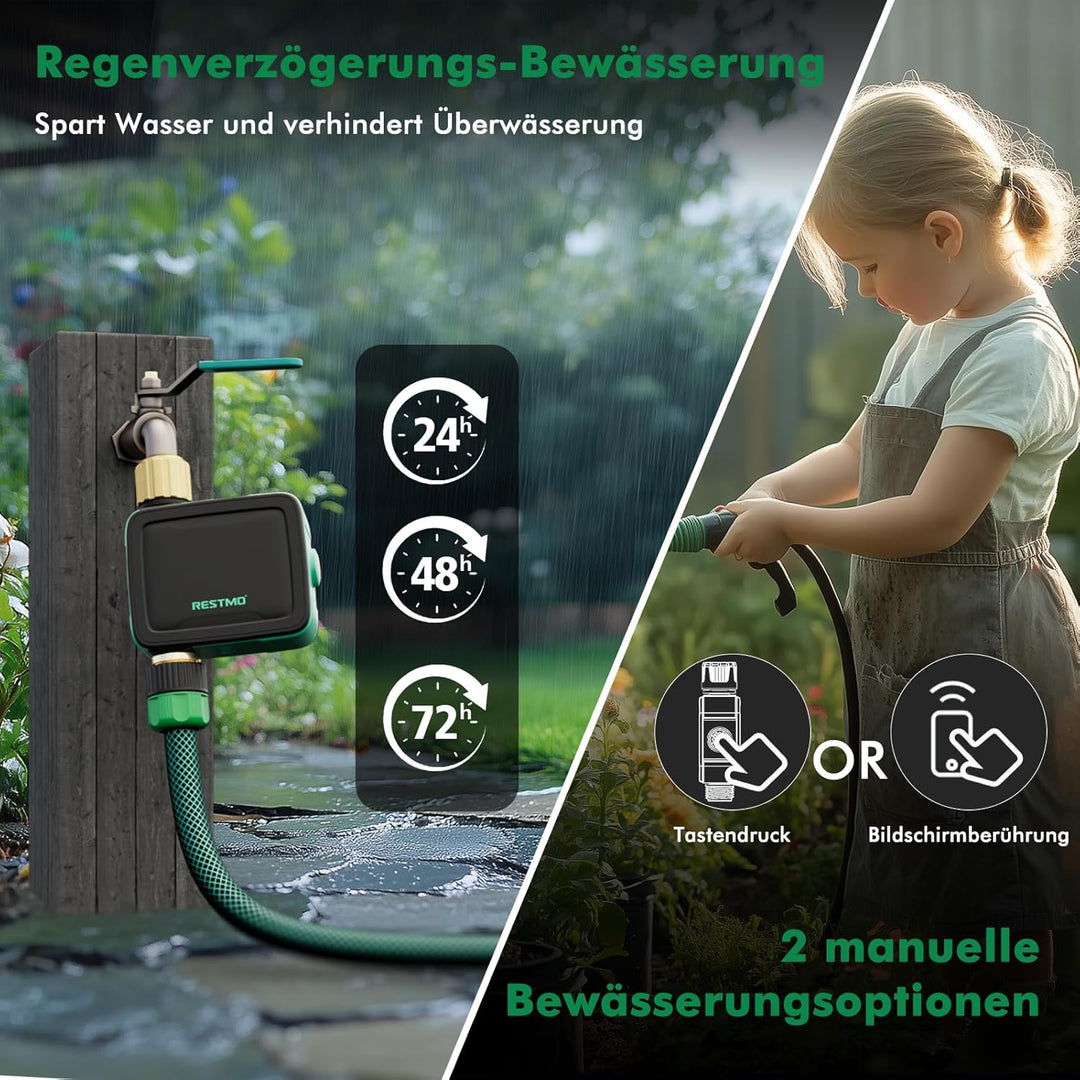 RESTMO 1 Zonen Bewässerungscomputer mit integriertem Bluetooth+Wi-Fi Chip und App-Steuerung, automat