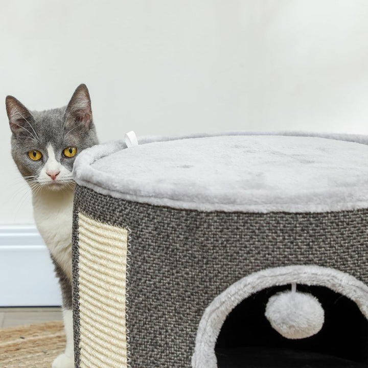 PawHut Kratztonne, 30 cm Hoch Katzentonne mit Höhle, Kratzbaum, Katzenturm aus Sisal, für Katze bis