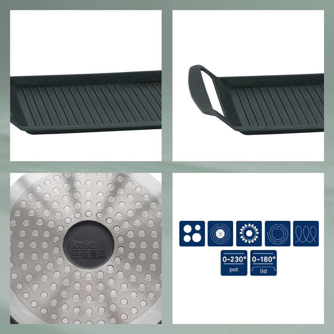 kela 11564 Grillplatte für den Herd, Aluguss 5 mm, Induktionsgeeignet, 30 x 24 cm, Kerros Grill-Plat