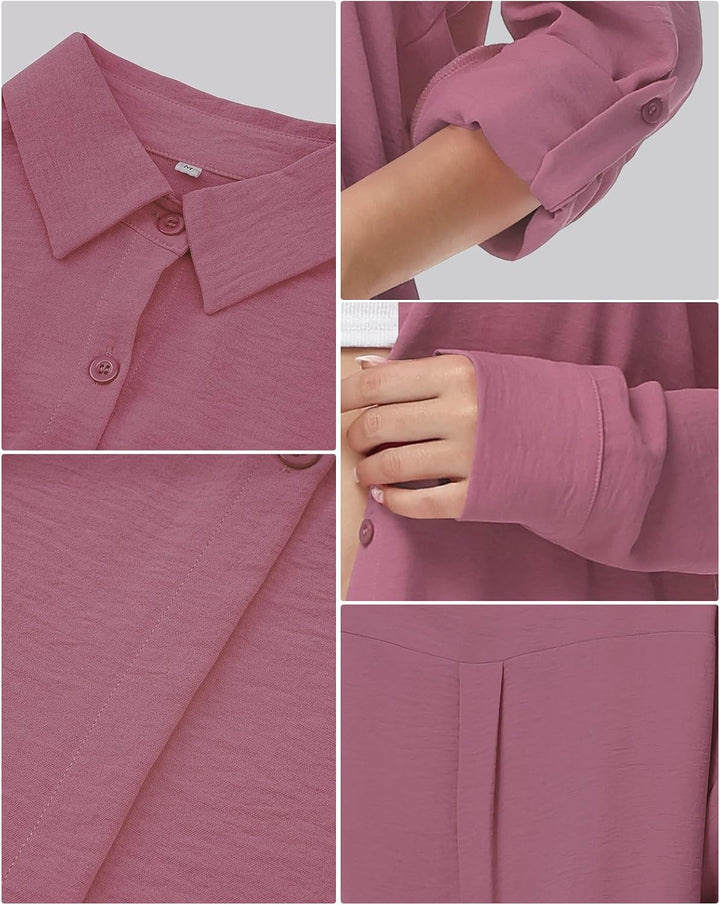 Tanmolo Damen Bluse V-Ausschnitt Hemdbluse Langarm Lässiges Hemd zum Knöpfen Langarmshirt Casual Obe