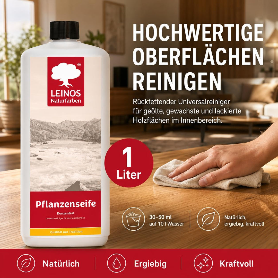 LEINOS Pflanzenseife 1 L– Rückfettender Universalreiniger für geölte, gewachste, lackierte Holzfläch