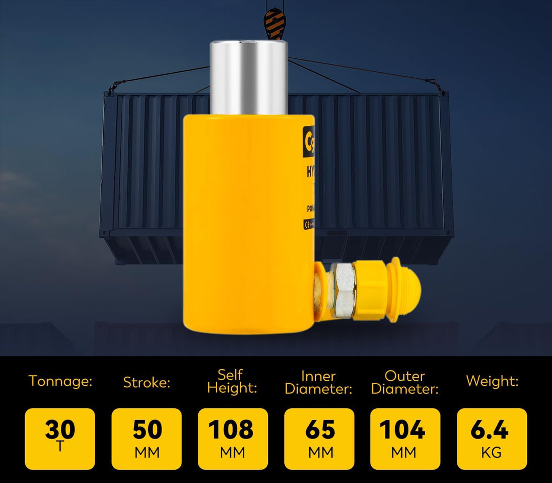 CGOLDENWALL Hydraulikzylinder 30T Einzelabschnitt Professioneller, Ultradünner, Hub 50 mm, Nutzfläch
