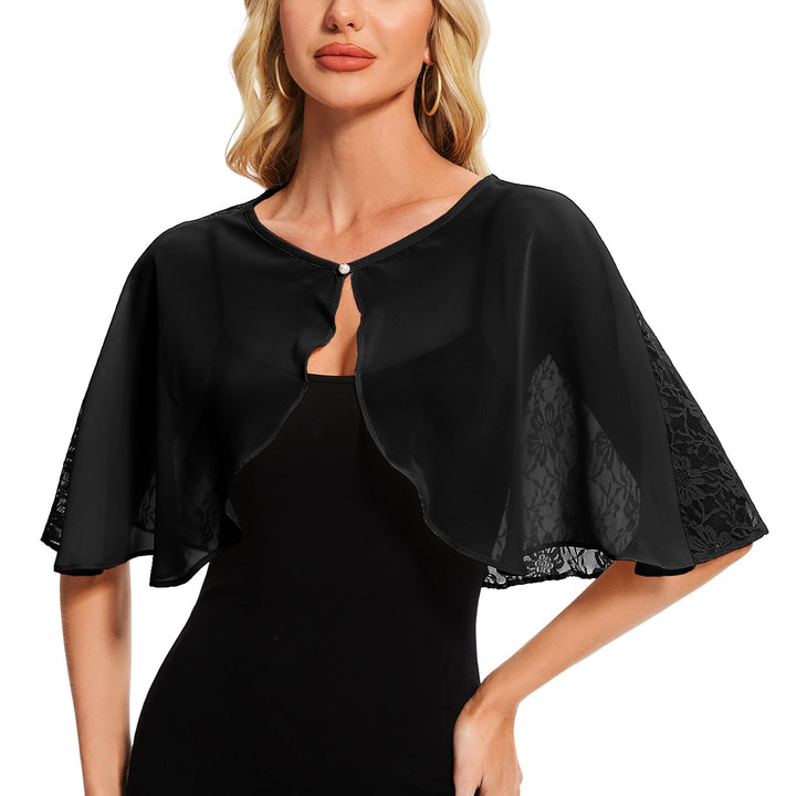 Damen Spitzen Schal Stola Chiffon Umhang Cape Capelets für Hochzeit Abendkleid Braut Party Elegant S