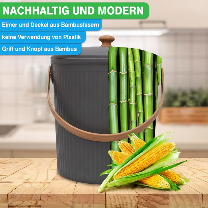 YourCasa® Komposteimer Küche - 6L - für alltäglichen Biomüll - abwaschbar - Biomülleimer Küche - nac